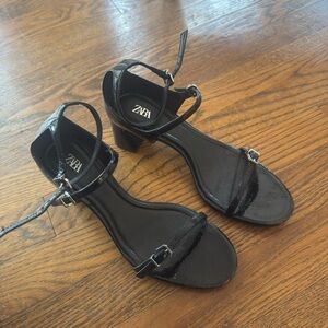 Zara Glossy Black Heeled Sandals